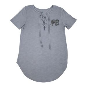 Cold Crush Zen Elephant Lace Up Short Sleeve Casual T Shirt Small Light Blue S